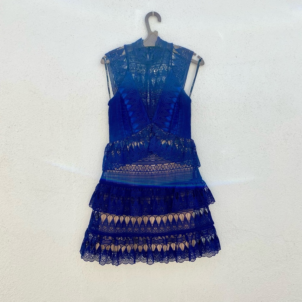 Self-Portrait Blue Lace Mini Dress